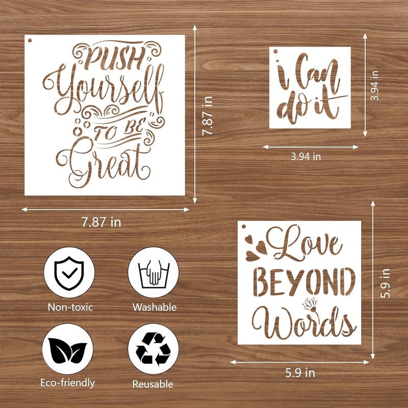 AFRITEE 16 Pack Inspirational Quote Stencil for Painting, Inspirational Words Stencils for Crafts Reusable, Large Drawing Stencils for Canvas Wood Wall Spray Fabric Paint Furniture Decoration 7.87x7.87 Inch - Image 4